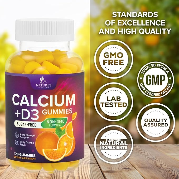 Chewable Calcium Supplements for Women & Men - Sugar Free Calcium with 400 IU Vitamin D3 Gummy for Bone, Teeth, & Immune Health Support - Non-GMO, Berry Flavored, Daily Vitamins Chews - 120 Gummies
