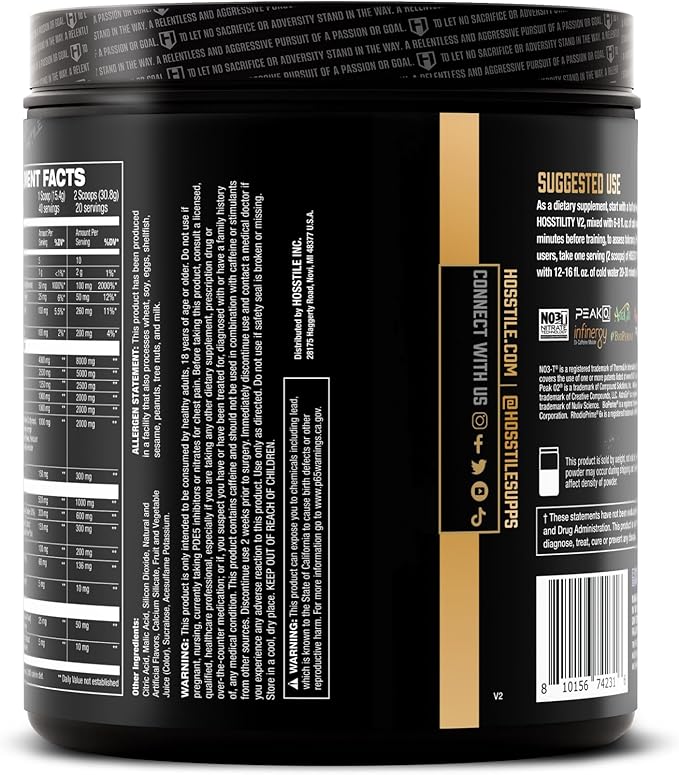 HOSSTILE Hosstility V2 Pre Workout, All-in-One Pre Workout Powder for Men and Women, Enhance Muscle Pump, Increase Energy, Boost Strength, Sharpen Focus, Blue Raspberry, 40/20 Servings
