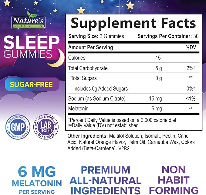 Sleep Gummies for Adults 6mg - Sugar Free Extra Strength Melatonin Gummy, Natural Sleeping Gummy for Adults, Kids, Orange Flavored, Vegan, Non-GMO, Sleep Vitamin Support Supplement - 60 Gummies