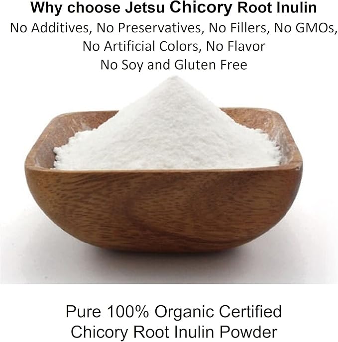 Jetsu Inulin Powder Organic Chicory Root (FOS) - Soluble Inulin Fiber Prebiotic Intestinal Support, Enhances Calcium Absorption, Stimulates Friendly Bacteria, Promotes Prebiotic Growth, 8oz