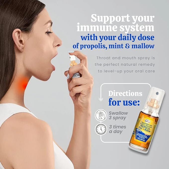 Beelife Propolis Throat Spray – Soothing Honey, Mint & Malva Propolis Spray - Natural Immune Support & Sore Throat Relief - Bee Propolis – Antioxidants, Flavonoids & Artepillin C, Gluten-Free - 3-Pack
