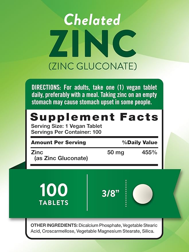 Nature's Truth Chelated Zinc 50mg | 100 Tablets | Essential Mineral Supplement | from Zinc Gluconate | Vegan, Non-GMO & Gluten Free