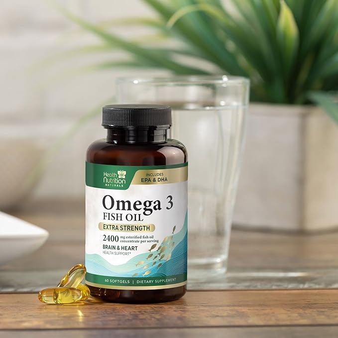 Omega 3 Fish Oil Triple Strength 1200 mg Softgels, Omega-3 Supplements, Natural Brain Heart Health & Immune Support - Fatty Acids with EPA & DHA - Wild Caught Fish Oil Supplement - 60 Softgels
