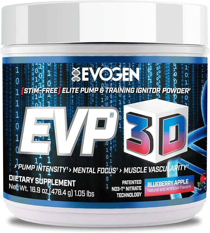 Evogen EVP 3D - Stim Free Pre Workout Powder for Men & Women | Sugar Free Non Stim Preworkout with Beta Alanine and Creatine for Energy & Pump | Blueberry Apple | 40 Servings