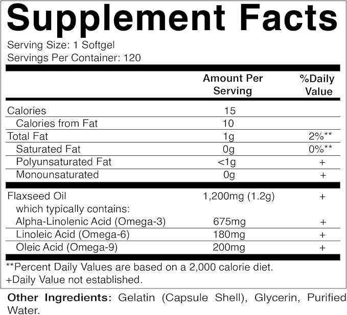 Vitamatic Flaxseed Oil 1200 mg – 120 Softgels Cold-Pressed Flaxseed Oil with 675 mg ALA Omega-3 – Supports Heart Health & Overall Wellness