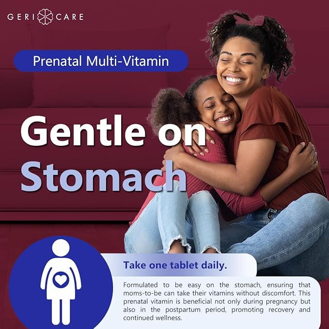 GeriCare Prenatal Multivitamin & Minerals for Healthy Mom and Baby - Folate + Vitamin C + Vitamin D + Iron + Calcium + B12, 100 Count (Pack of 2)
