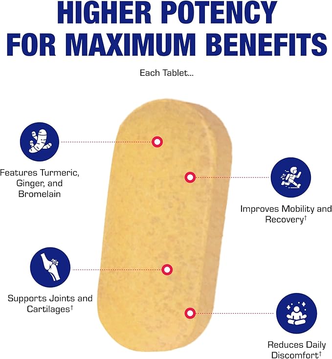 Pro Enz Joint Support Supplement - Clinical Formula Turmeric Boswellia Supplement for Joint & Cartilage Mobility and Comfort Support plus Eicosanoid Management with Proteolytic Enzymes (60 tablets)