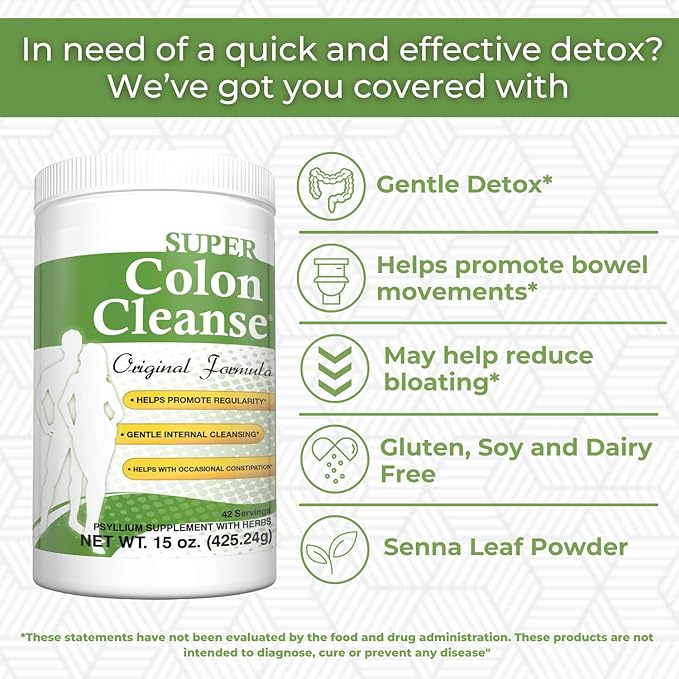Health Plus Super Colon Cleanse Original Formula (1990-2025), 15 oz Powder, 42 Servings - Natural Detox, Digestive Support, Constipation Relief & Gentle Gut Cleanse