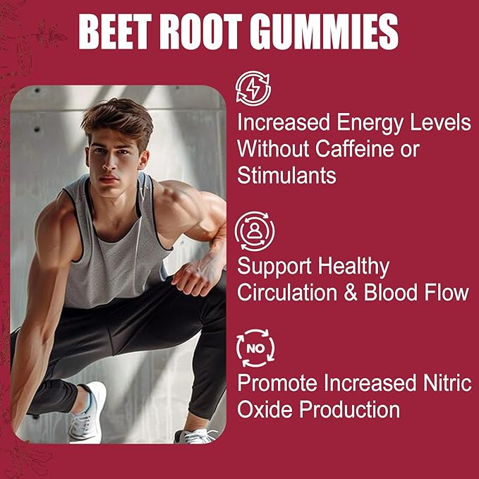 Beet Root Gummies & L-Arginine 1400mg (Made in USA), Sugar Free Nitric Oxide Supplement for Men & Women w/ B1, B2, B3, B5, B6, Folate, B12 for Energy Boost, Blood Flow & Circulation Support, 60 Cts