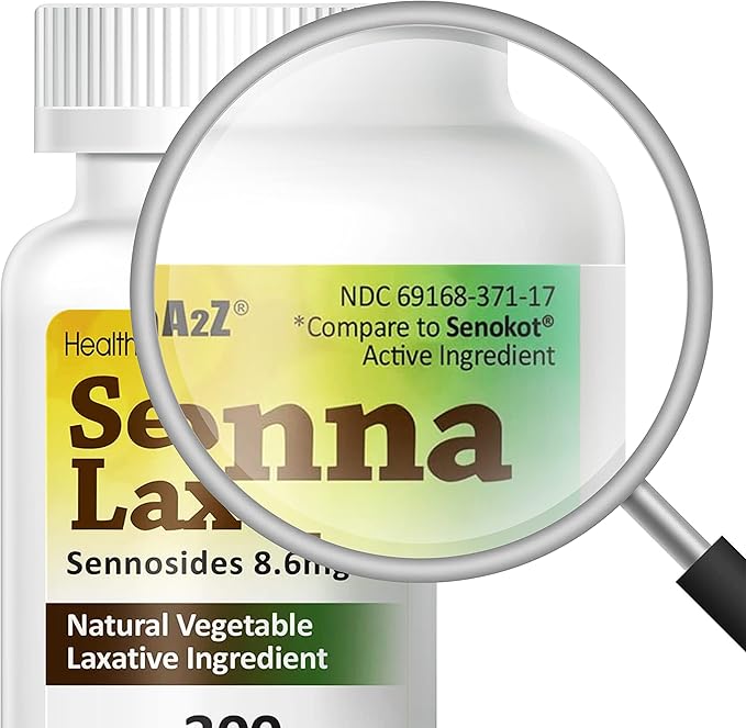 HealthA2Z® Senna Laxative | 300 Count | Sennosides 8.6mg | Natural Vegetable | Laxative Ingredients | Overnight Relief | Bowel Movement | Relief from Constipation