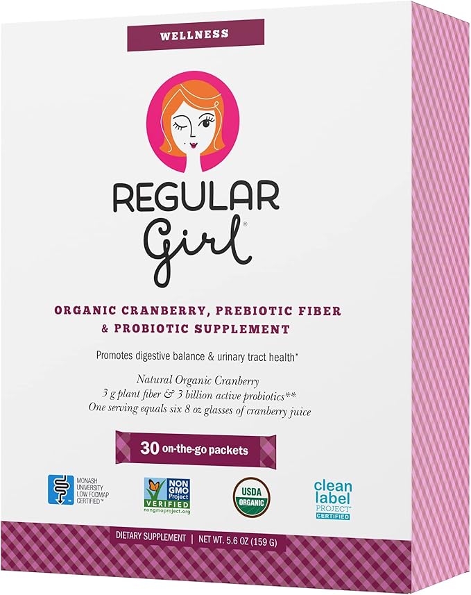 Regular Girl Wellness - Organic Cranberry, Prebiotic Fiber & Probiotic Supplement, 30 Servings