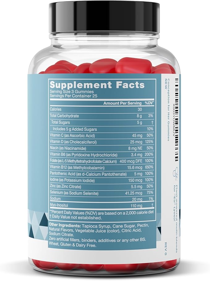 Conception for Her Fertility Gummies - Fertility Supplements for Women with Myo Inositol, Folate & More Essential Nutrients - Delicious Juicy Strawberry Hormone Balance Vitamins, 75 ct Gummies