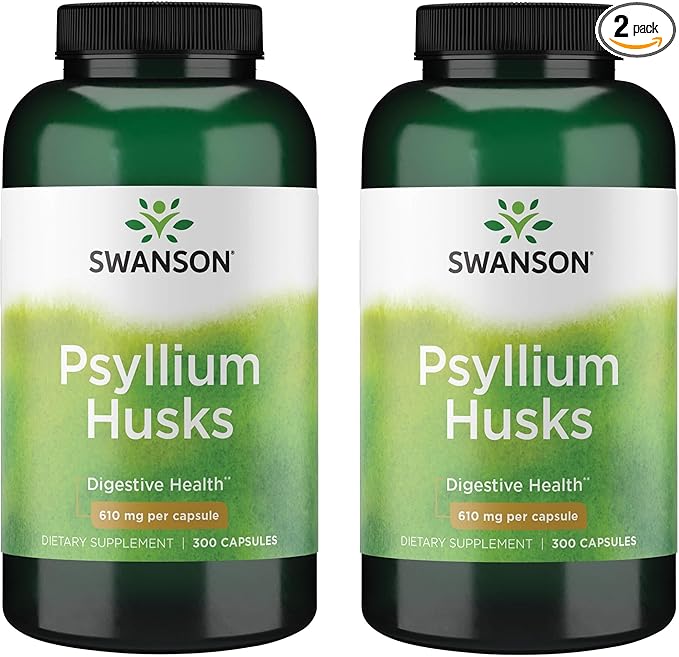 Swanson Psyllium Husk Dietary Fiber Supplement 610 mg 300 Capsules - (2 Pack)