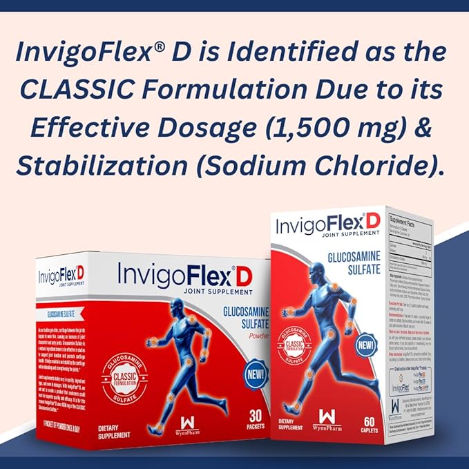 INVIGOFLEX 1500mg of Glucosamine Sulfate Powder (Classic Formulation) - Premium Joint Supplement for Knees, Hands, Back, and Hip Support D: Glucosamine Sulfate, Packets - 60 Packets