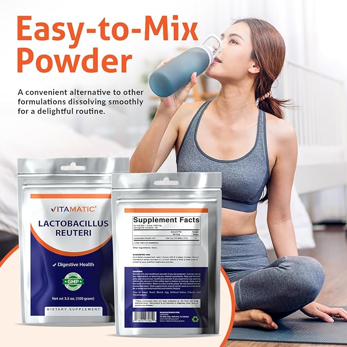 Vitamatic Lactobacillus Reuteri Probiotic Powder - Digestive Health Support - 100 Gram (3.5 OZ) - 100 Servings
