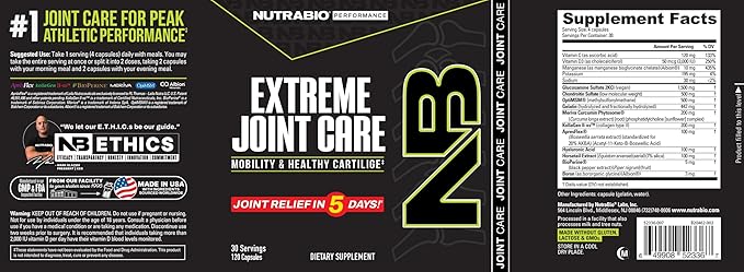 NutraBio Extreme Joint Care - Joint Support Supplement for Joint Relief, Pain-Free Movement - Joint Health Supplement, Supports Joints, Mobility, and Cartilage - 120 Capsules