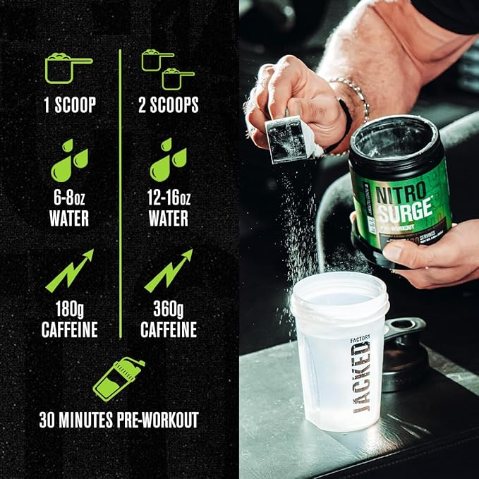 Jacked Factory NITROSURGE Pre Workout Supplement - Instant Strength Gains & Intense Pumps (30 Servings, Sour Peach Rings) & Creatine Monohydrate for Muscle Growth (30 Servings, Unflavored)