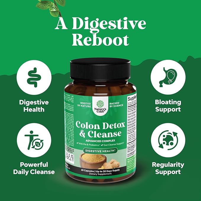 Colon Cleanser & Detox - Lactobacillus Acidophilus Probiotic Supplement Body Cleanse - Psyllium Husk Capsules Gut Health Supplement