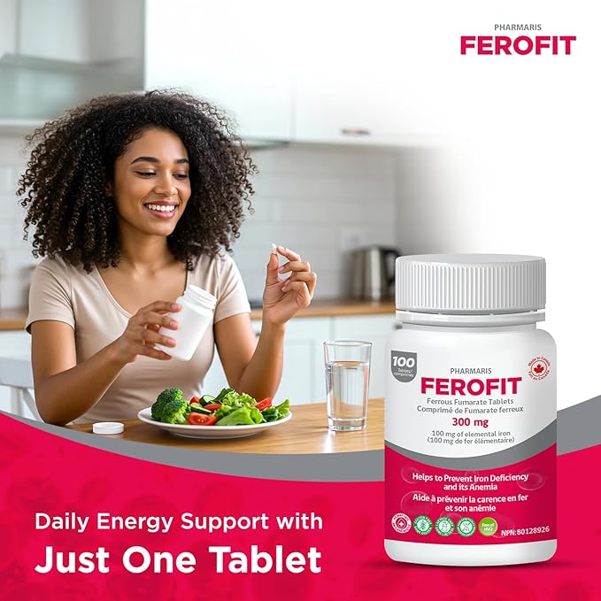 Ferofit - Ferrous Fumarate Tablets 300mg | 100mg of Elemental Iron | Prevent Iron Deficiency Anemia | Prevent Associated Tiredness & Fatigue
