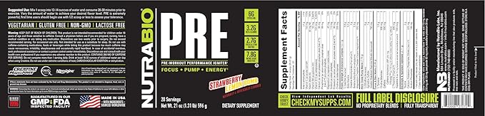 NutraBio PRE Workout Powder - Old Formula- Sustained Energy, Mental Focus, Endurance - Beta Alanine, Creatine, Caffeine, Electrolytes - 20 Servings - Strawberry Lemon Bomb