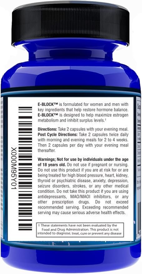 Estrogen Blocker for Men & Hormone Balance for Women- E-Block- Natural PCT Aromatase Inhibitor Anti Estrogen Acne Support Formula Post Cycle Therapy Supplement Plus DIM, Calcium-d-glucarate, Chrysin