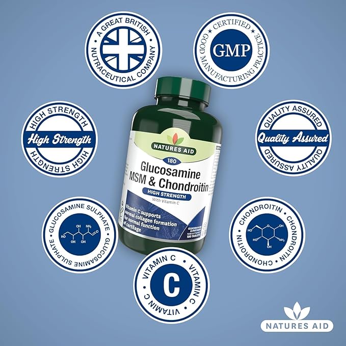 Nature's Aid Glucosamine 500mg, MSM 500mg + Chondroitin 100mg 180 Tablets