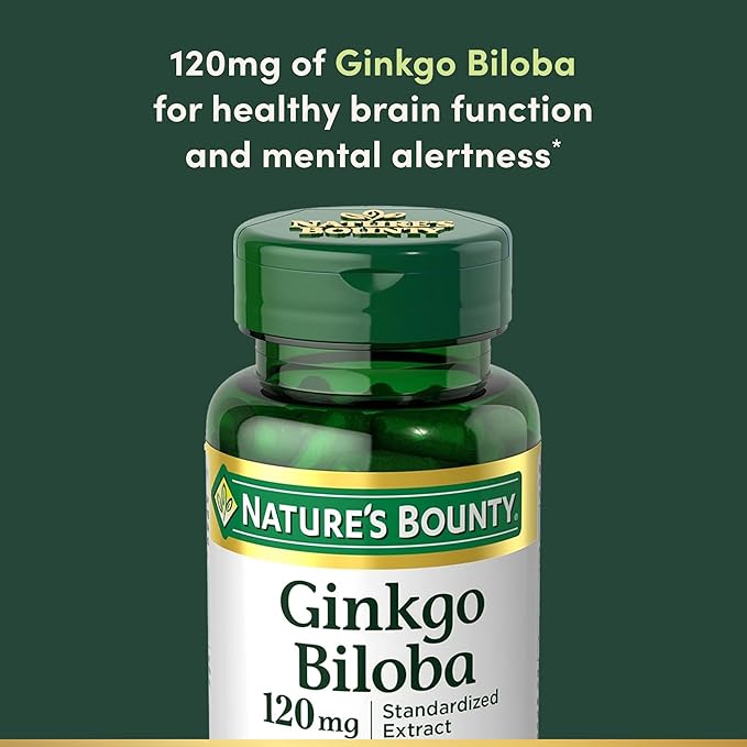 Nature's Bounty Ginkgo Biloba Capsules 120mg, Memory Support Supplement, Supports Brain Function and Mental Alertness, 100 Capsules