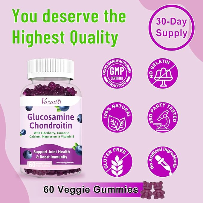 Glucosamine Chondroitin Gummies - Glucosamine Gummies with MSM, Turmeric & Boswellia, Support Cartilage, Joint Structure & Tissue, Joint Support Supplement for Men and Women - 60 Cts