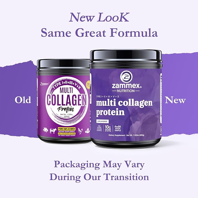 Zammex Multi Collagen Peptides, 5 Types of Hydrolyzed Collagen Unflavored Protein Powder, 60 Serving, Premium Grass-Fed Beef, Chicken, Wild Fish, Eggshell, Keto & Paleo Friendly, Easy Mix