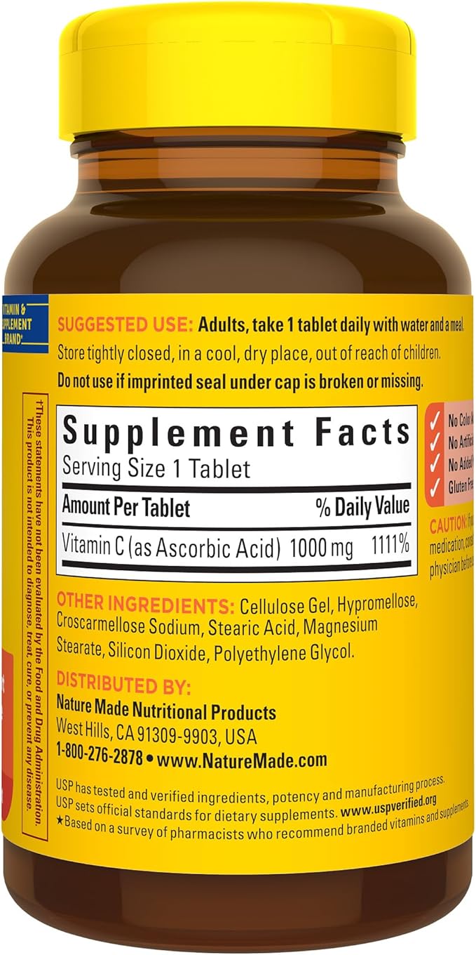 Nature Made Extra Strength Vitamin C 1000 mg, Dietary Supplement for Immune Support, 100 Tablets, 100 Day Supply