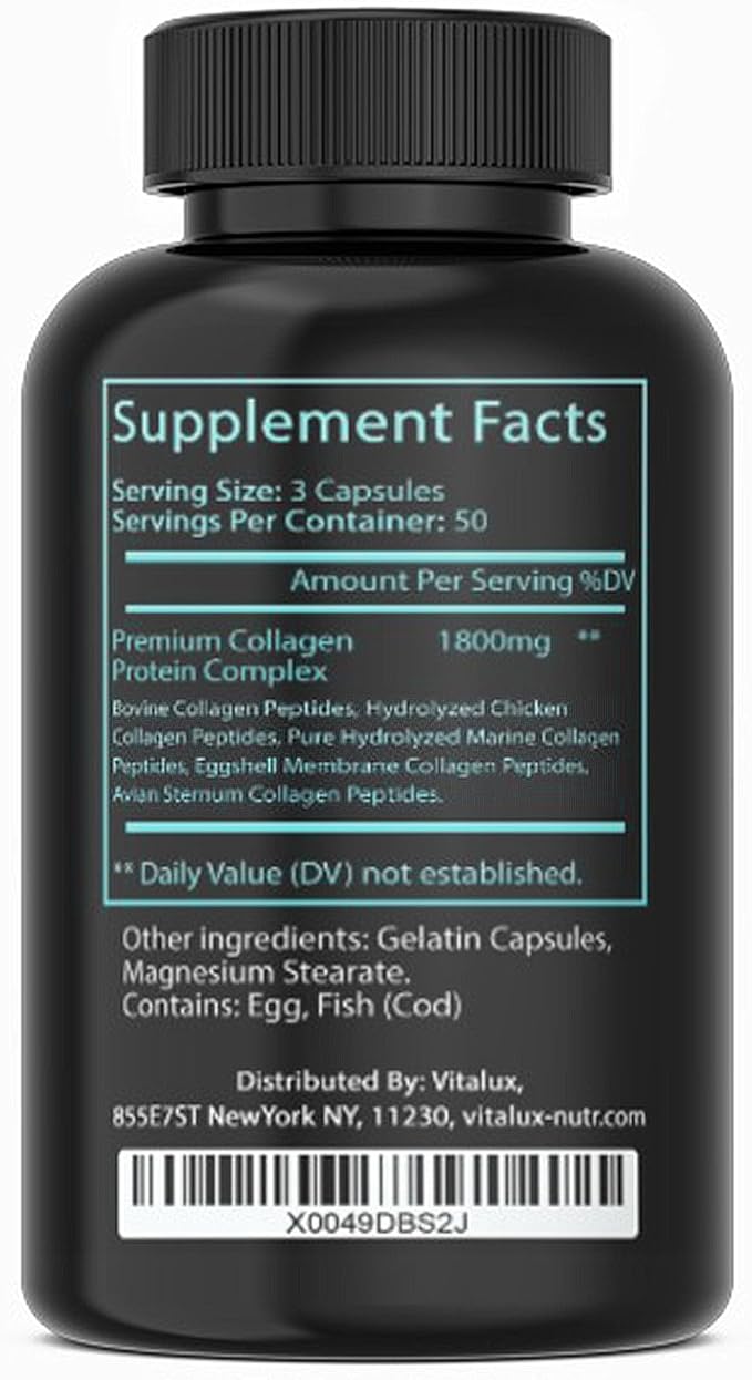 Collagen for Women & Men - Vital Nutrition - Hydrolyzed Collagen Peptides - Multi Collagen Capsules, Keto Friendly, Healthy for Skin, Nails, Bones & Joints, NonGMO- Type I,II,III, V, X - 150 Capsules
