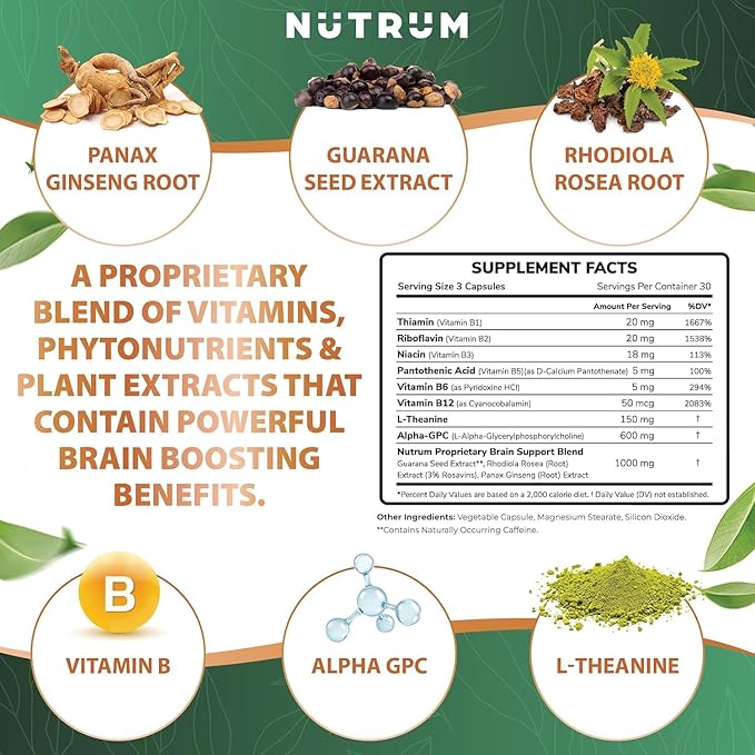 Brain Booster Supplement - Brain Power Nootropic Supplement - Brain Pills for Focus, Memory, Clarity, Energy & Better Concentration with Alpha-GPC, L-Theanine, Rhodiola, Ginseng, Guarana (Pack of 2)