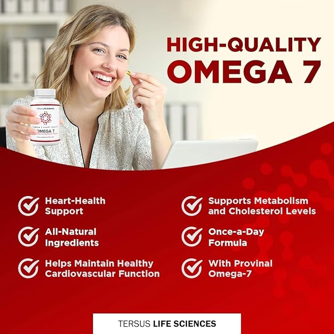 Cardia 7 Heart Health Omega 7 - Containing Patented Provinal Purified Omega 7 Fatty Acids - No Fish Taste or Burp-Back - 30ct Soft Gels