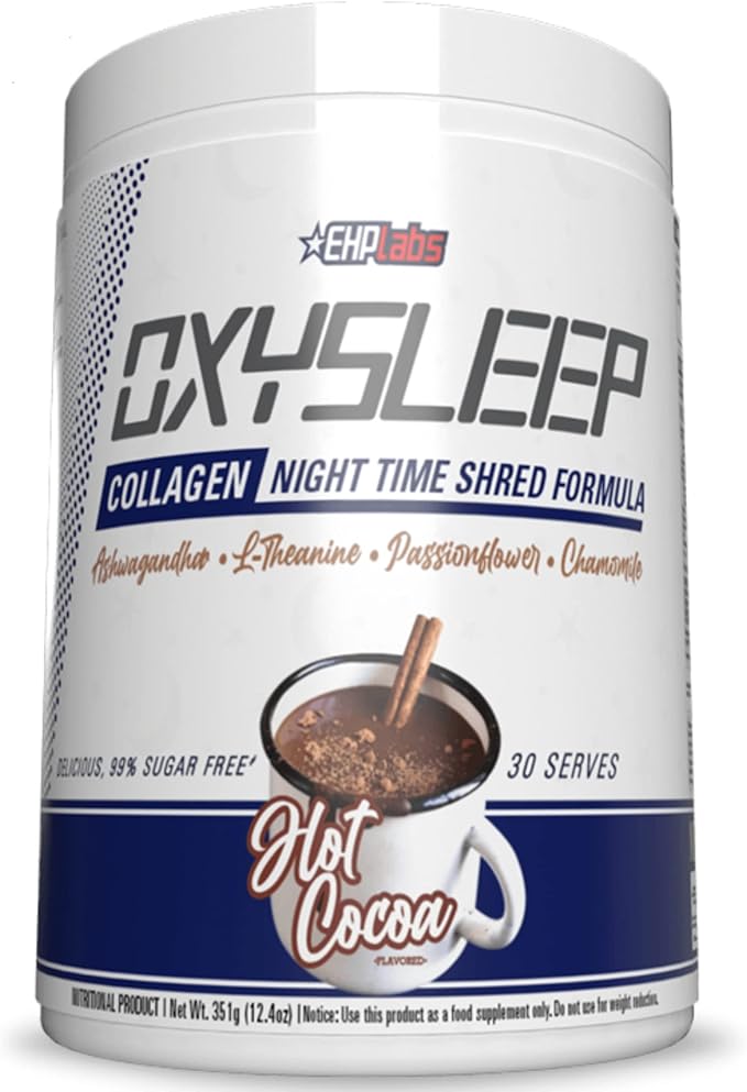 EHP Labs OxySleep Collagen Peptides Powder Night Time Shred - Promotes Deep Sleep & Shredding, Skin, Bones & Muscle Support, Pasture-Raised Bovine Collagen, Type I & III, 30 Servings (Hot Cocoa)