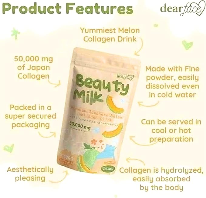 Beauty Milk Japanese Collagen MELON Drink - 50,000mg Hydrolyzed Collagen, 6.3 Ounce (Pack of 1)