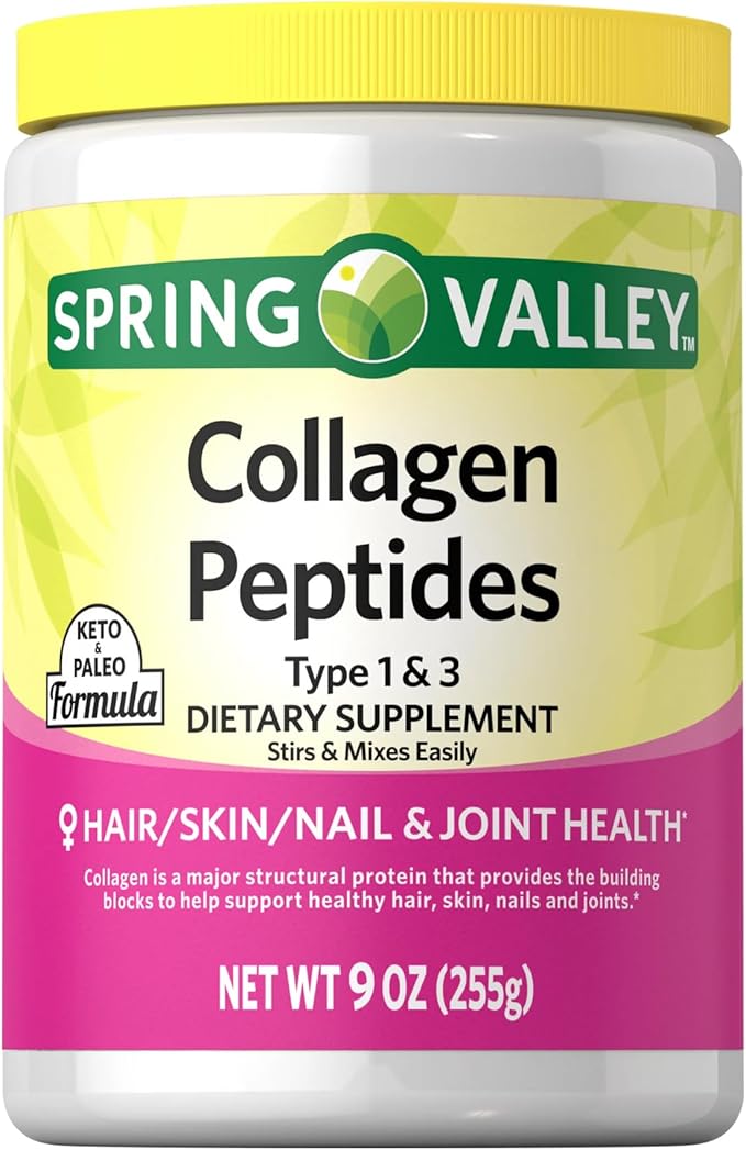 Collagen Peptides Powder 255g (9 Oz) - Hydrolyzed Protein(Type I & III) Keto Collagen Powder for Women & Men - Hair, Skin and Joints by Spring Valley (Pack of 1)