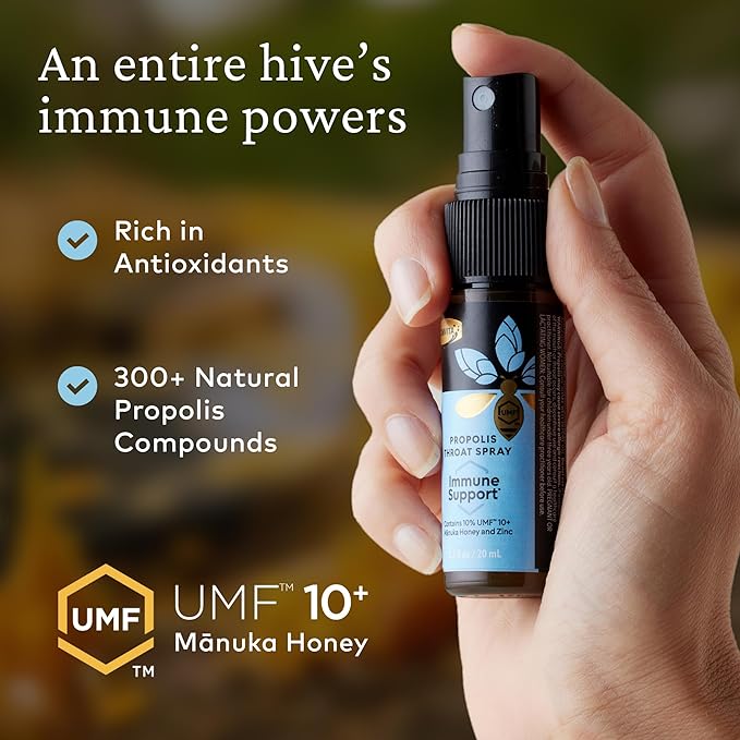 Comvita Bee Propolis Throat Spray - Natural Immune Support, Soothing Mint Flavor with New Zealand UMF 10+ Manuka Honey, Antioxidant, Dietary Supplement - 0.7 fl oz, Pack of 2