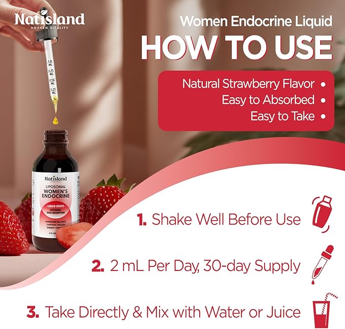 Liposomal Women’s Endocrine Liquid, Hormone Balance Supplement for Women, Cortisol Health Support Drops, Relaxation & Gut Health, Multivitamin with Myo-Inositols, DIM, Rhodiola, 2 FL OZ