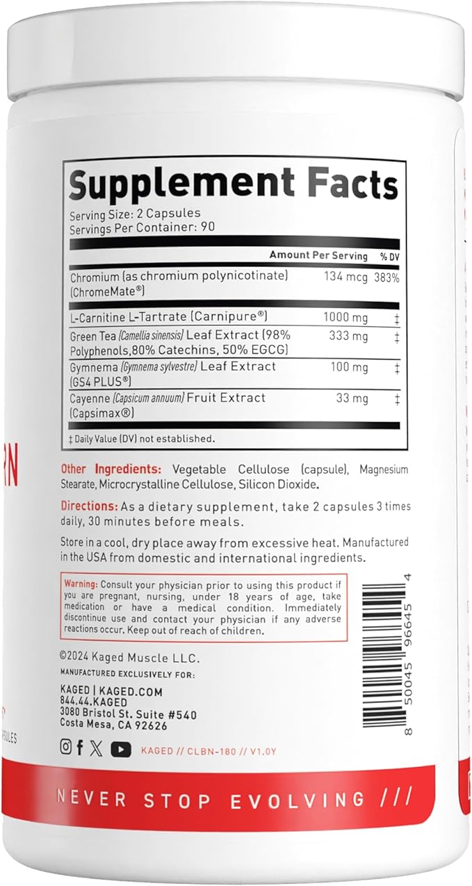 Kaged Thermogenic Clean Burn Caps for Men & Women Weight Management Supplement Caffeine-Free 90 Servings