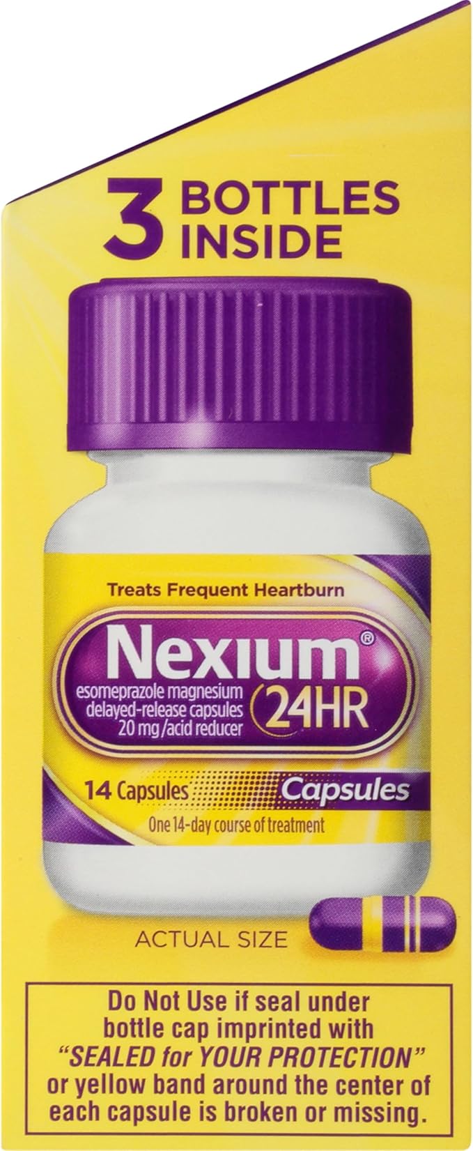 Nexium 24HR Acid Reducer Heartburn Relief Capsules for All-Day and All-Night Protection from Frequent Heartburn, Heartburn Medicine with Esomeprazole Magnesium - 42 Count