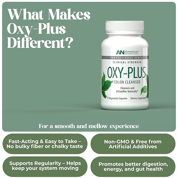 American Nutriceuticals - Oxy-Plus - Colon Cleanse Detox for Relief - Reduces Heavy Metal -Constipation Relief for Women, Men, Adults - Fast Acting , No Gas/ Bloating - 75 Capsules (3-4 Week Supply)