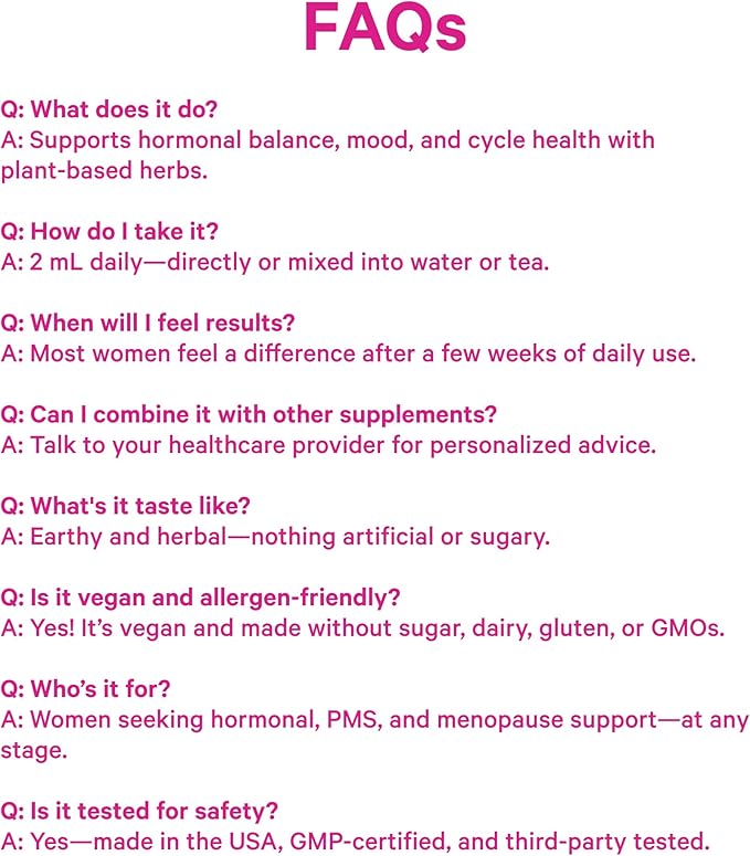 Pink Stork Hormone Balance Support Liquid - Hormonal Health, PMS and Period Relief, Menopause + Mood Support, Herbal Supplement for Women with Red Raspberry Leaf & Wild Yam - Vegan, 2 oz, 30 Servings