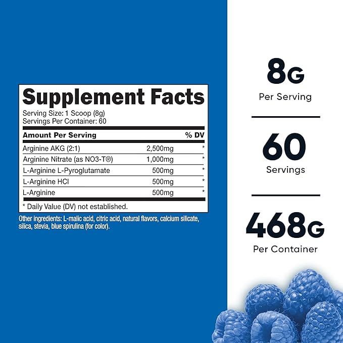 Nutricost L-Arginine Complex (Blue Raspberry, 60 Servings) - Gluten Free, Non-GMO