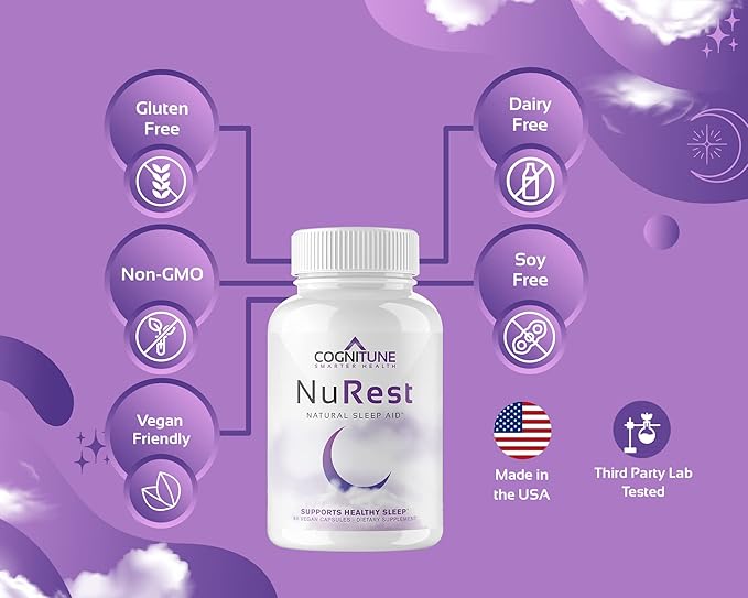 CogniTune Natural Sleep Supplement - Non Habit Forming Sleeping Pills, Non Drowsy Herbal Sleep Aid Formula w/Melatonin, Valerian Root, Lemon Balm, Chamomile, GABA, L-Theanine, Magnesium, Amino Acids
