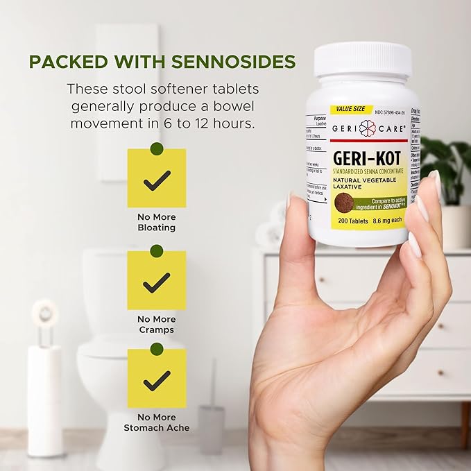 GeriCare Senna Natural Vegetable Laxative, Geri-KOT Sennosides 8.6mg, 200 Count (Pack of 1)