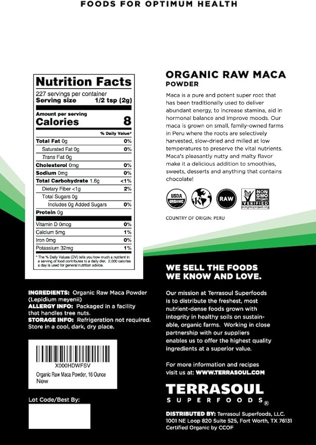 Terrasoul Superfoods Organic Raw Maca Powder, 2 Lbs : Premium Quality, Supports Increased Stamina & Energy
