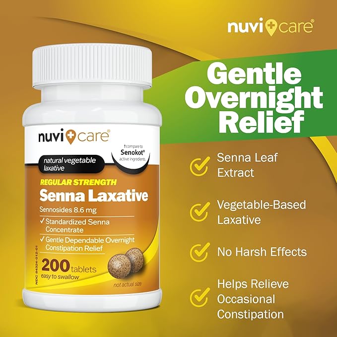 Senna Laxative Tablets 8.6 mg – Natural Senna Leaf Laxative for Occasional Constipation Relief, Compare to Senokot, Gentle Vegetable Laxatives, 200 Count