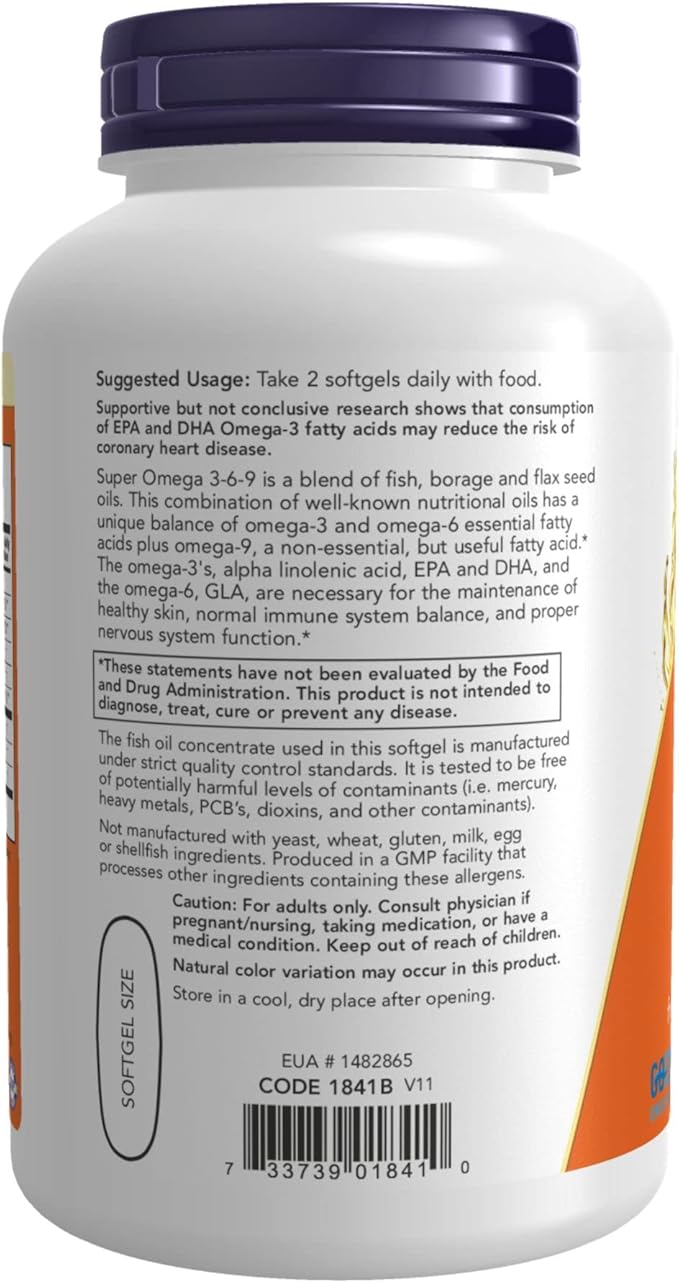 Now Foods Super Omega 3-6-9 Soft-gels, 1200Mg, 180-Count