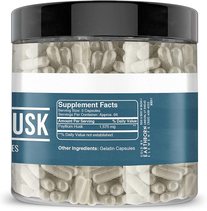 Earthborn Elements Psyllium Husk 200 Capsules, Pure & Undiluted, No Additives