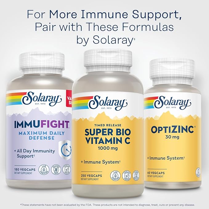 Solaray Super Bio Vitamin C 1000mg, Buffered, Time Release Capsules with Bioflavonoids, Two-Stage for High Absorption & All Day Immune Support, Vegan, 60 Day Guarantee, 125 Servings, 250 VegCaps